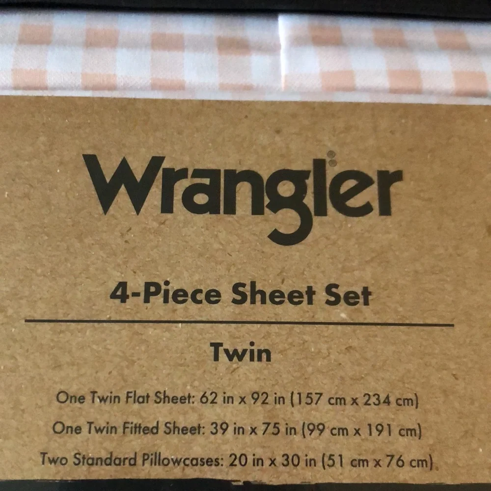 Wrangler Pink Gingham TWIN Sheet Set with Green Cactus Accents